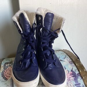 Blue leather high top Keds